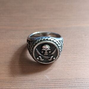 Men's Steel Skull & Crossbones Signet Ring - Pirate Design